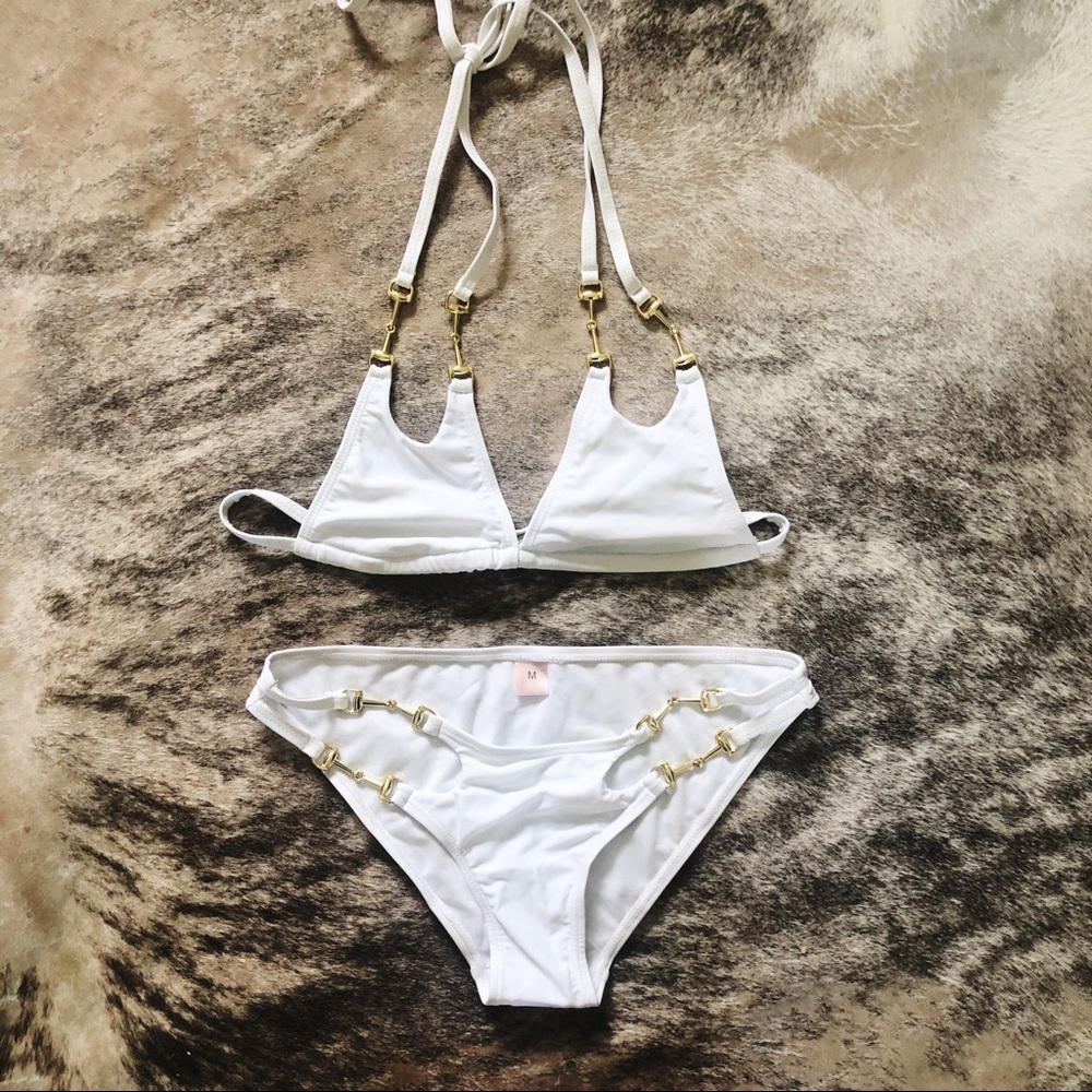 NWOT White Scooped Open-Tri Bikini